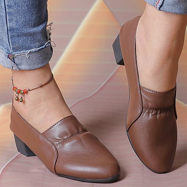  Pentru femei Slip-On-uri Mocasini Pantofi de confort Zilnic Culoare solidă Iarnă Toc Îndesat Vârf rotund Modă Casual Confortabili Plimbare PU Loafer Negru Bej Cafea