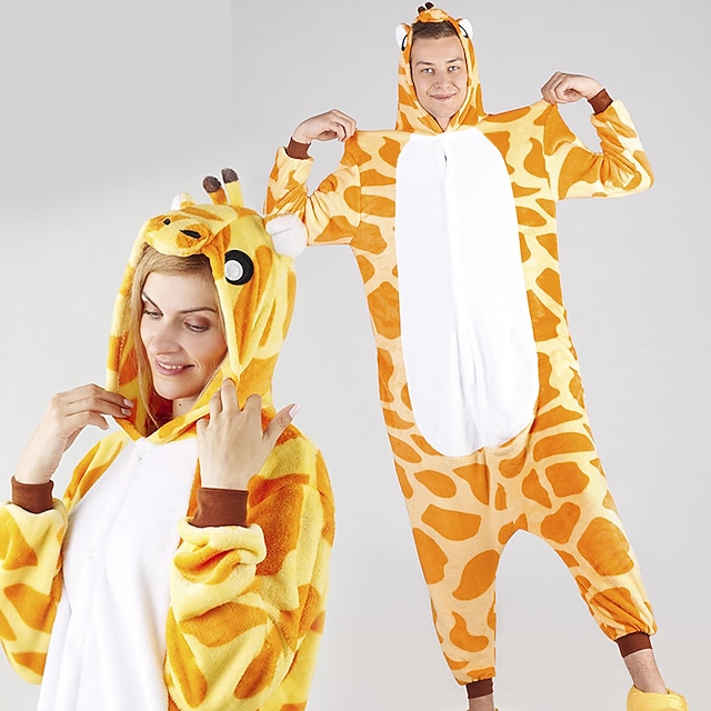  Dospělé Pyžamo Kigurumi Žirafa Zvířecí Slátanina Overalová pyžama Pyžama Legrační kostým Korálové rouno Kostýmová hra Pro Dámy a pánové Vánoce Oblečení na spaní pro zvířata Karikatura