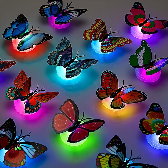  24 stk, 3d led sommerfugle dekoration natlys klistermærke enkelt og dobbelt væglampe til haven baghave græsplæne fest festlig fest børnehave soveværelse stue stue