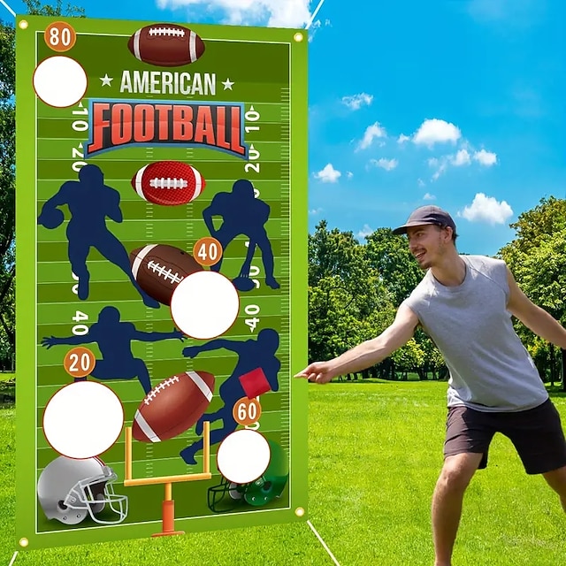  1 conjunto de saco de feijão de futebol jogar banner de jogo interno e externo jogo de festa de futebol americano para futebol familiar feliz aniversário suprimentos de festa decorações super bowl