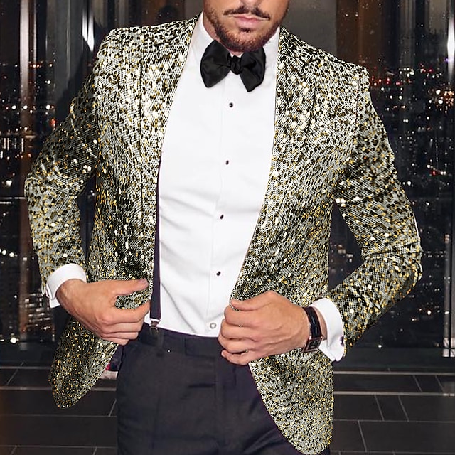 Men's Sequins Blazer Fashion Disco Blazer Jacket Blazer Plus Size Regular Tailored Fit Single Breasted One-button Silver Gold
