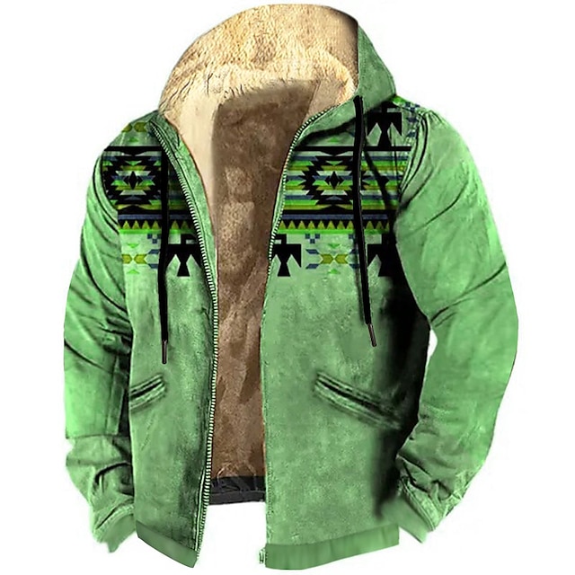  Men's Tribal Graphic Prints Hoodie Hoodies Sweatshirt Daily Classic Long Sleeve Hooded Vacation Holiday Going out Blue Green Fleece Winter Designer