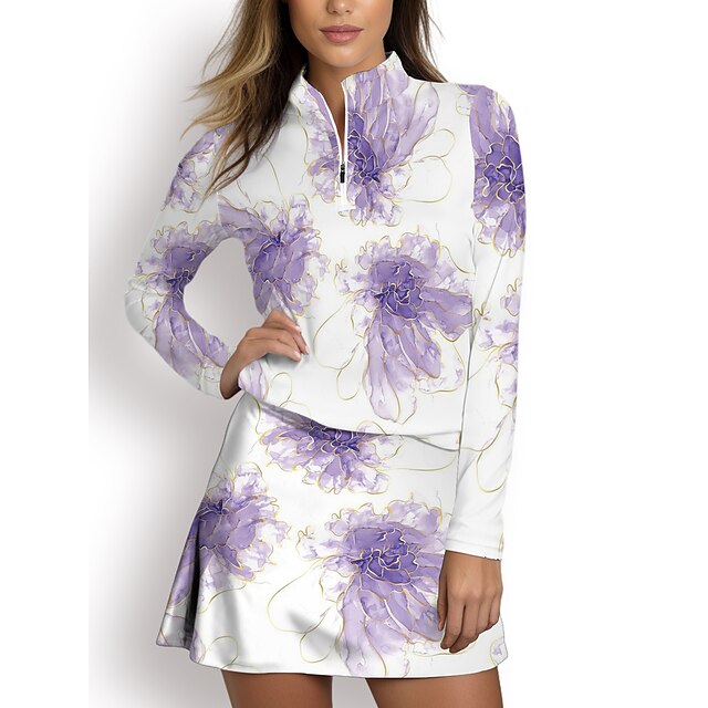 Femme T-shirt POLO Violet manche longue Protection Solaire Top Floral Automne Hiver Tenue de golf Vêtements Tenues Porter des vêtements
