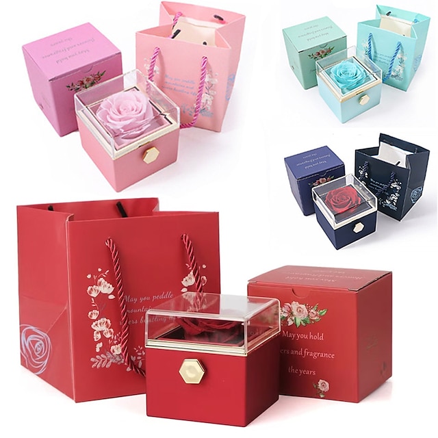  echte ewige Rose rotierendes Geschenkbox-Set romantische ewige Blume | Geburtstag, Muttertag, Geschenke für Frauen, Valentinstagsgeschenk