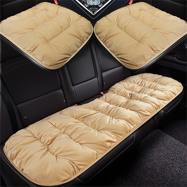  3PCs Winter Car Seat Cushion Thickened Warm Short Plush Rear Seat Cushion Seat Cover Four Seasons Seat Cushion