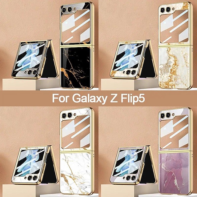  telefon Etui Til Samsung Galaxy Z Flip 5 Bagcover Beskyttelse af kameralinser Stødsikker Marmor Tempereret glas