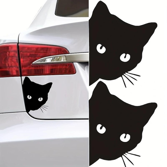  2 יחידות מכונית חתול שחור מציץ מדבקה מצחיקה מדבקות ויניל רכב סטיילינג קישוט אביזרי עיצוב חיצוני לרכב