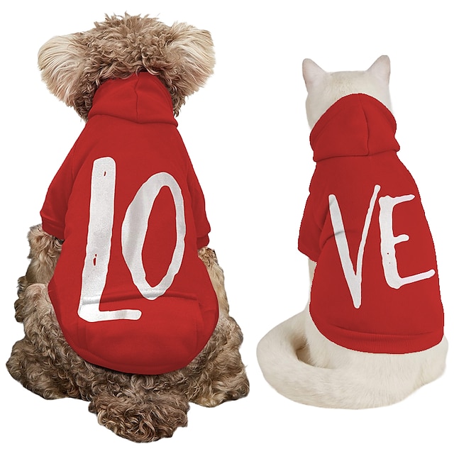  LOVE Dog Hoodie With Letter Print Text memes Dog Sweaters for Large Dogs Dog Sweater Solid Soft Brushed Fleece Dog Clothes Dog Hoodie Sweatshirt with Pocket