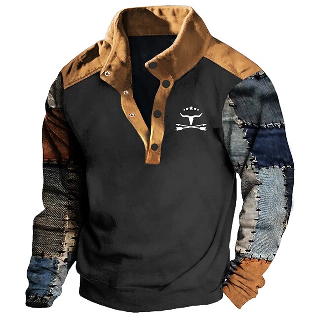 Men's Graphic Color Block Cowboy Sweatshirts Sweatshirt Long Sleeve Sweatshirt Stand Collar Daily Casual Vintage Retro 3D Print Vacation Sports Outdoor Holiday Print Spring & Fall 6
