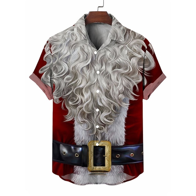 Weihnachtsmann Brautkleider schlicht Herren Hemd Freizeitskleidung Ausgehen Wochenende Herbst Umlegekragen Kurze Ärmel Burgunderrot S, M, L 4-Wege-Stretchgewebe Hemd Weihnachten
