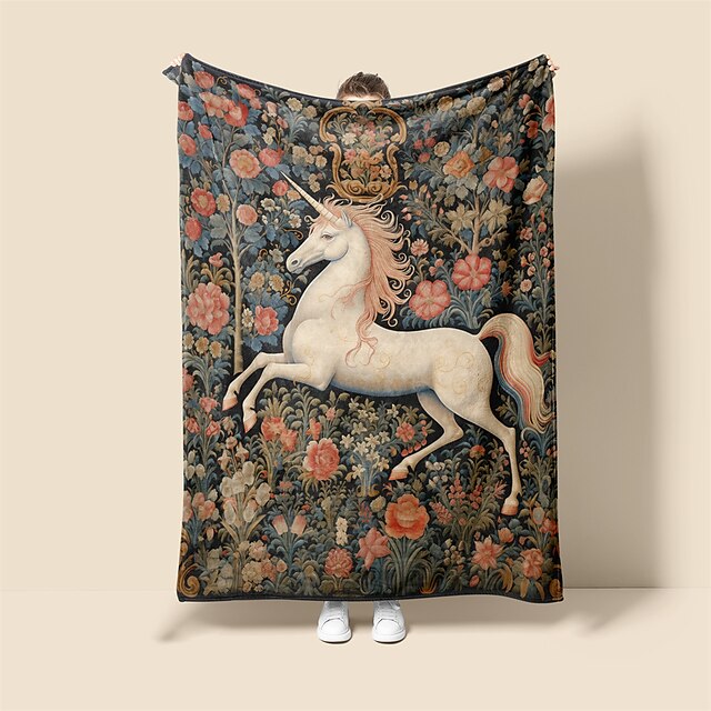  Medieval Horse Vintage  Pattern Super Soft  Throws Blanket,Novelty Flannel Throw Blankets Warm Printed All Seasons  Gifts Home Decor Big Blanket
