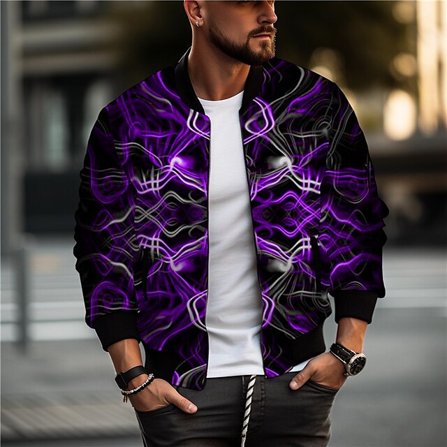  Men's Bomber Jacket Varsity Jacket Outdoor Sport Warm Pocket Fall Winter Line Abstract Daily Wear Going out Fall & Winter Standing Collar Long Sleeve White Yellow Red padding jacket