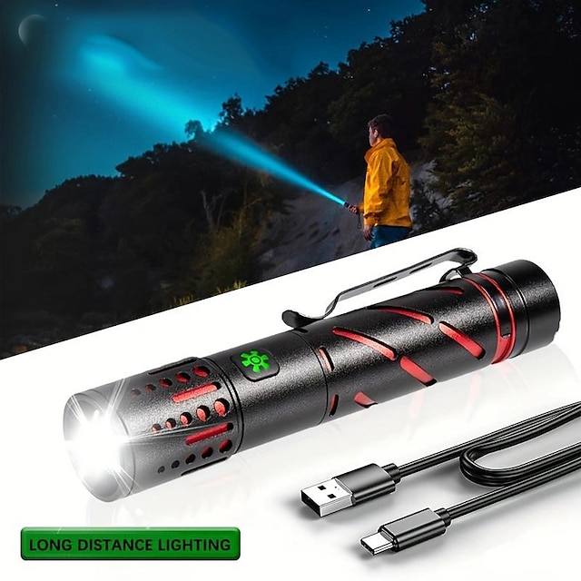  Lampe de poche LED rechargeable 30w, projecteur, fonction zoom, pour camping en plein air, pêche &randonnée