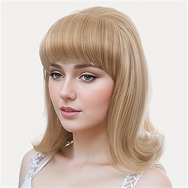  Parrucche Retro Beehive Marroni degli Anni '60 per Donne Parrucca Cosplay Stile Classico degli Anni '70 con Frangia per Uso a Festa di Carnevale Costume Cosplay Parrucche di Halloween Marroni