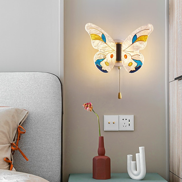  Apliques de pared de mariposa de mediados de siglo Lámpara de noche LED de 8 W con pantalla acrílica, iluminación de tocador con atenuación, lámparas montadas en la pared de metal para pasillo de