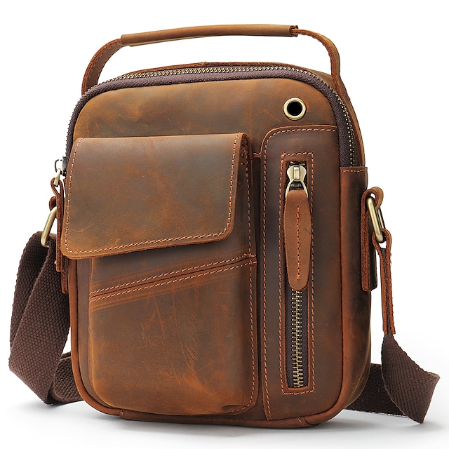 Vintage First Layer Cowhide Men's Crossbody Bag Crazy Horse Satchel ...