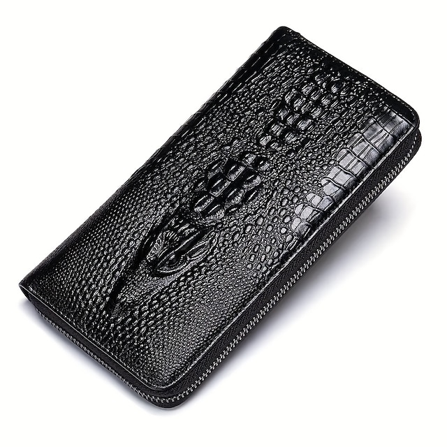  Krokodillenpatroon vintage lederen lange portemonnee voor heren - clutch met grote capaciteit portemonnee met meerdere kaarten en kaarthouder