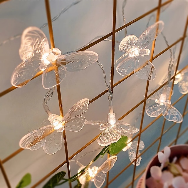  10 leds luces de mariposa led luces de cadena de hadas guirnalda de Navidad para decoración de bodas decoración de guirnaldas de habitación al aire libre luces de cortina 1 juego