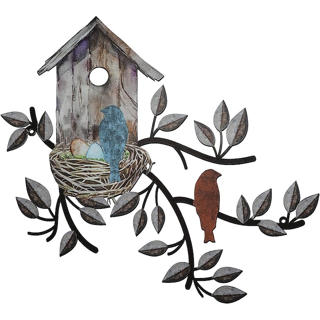  1 stuks vogelnest metalen wandkunst buitendecoratie roestbestendig wandsculptuur ideaal voor tuin, huis, boerderij, terras en slaapkamer