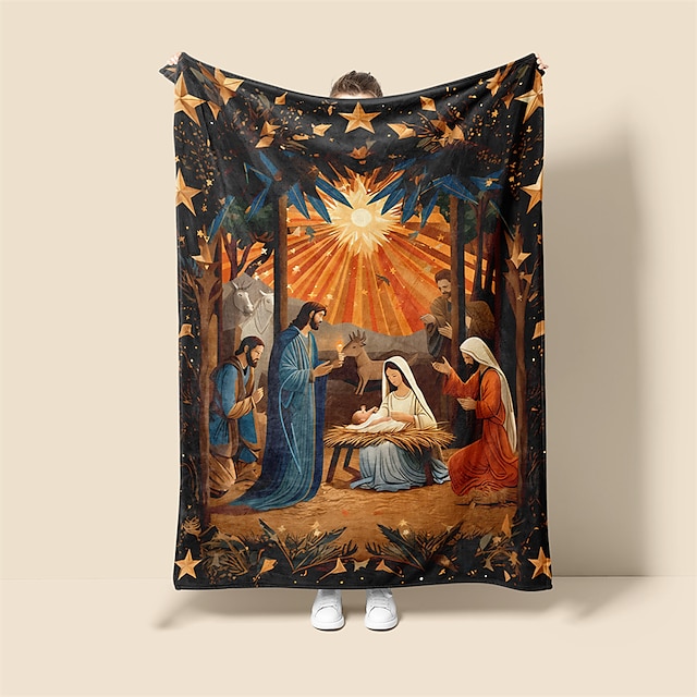  naștere botez nașterea lui Isus pătură vintage super moale, pătură de flanel noutate cu imprimeu cald cadouri pentru toate anotimpurile decor acasă pătură mare