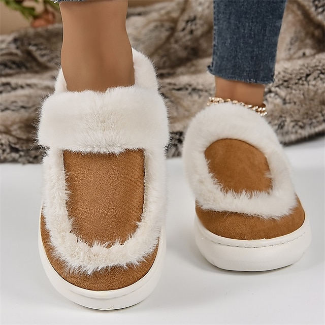  Men's Women's Slippers Fuzzy Slippers Fluffy Slippers House Slippers Daily Indoor Solid Color Winter Flat Heel Round Toe Casual Comfort Minimalism Faux Fur Loafer Beige Gray