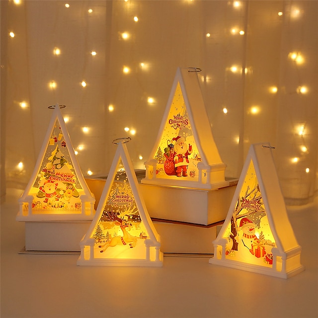  Christmas Decorative Tabletop Ornaments Retro LED Wind Lights Small Night Lights Hanging Ornaments Window Decorations and Props 1PC