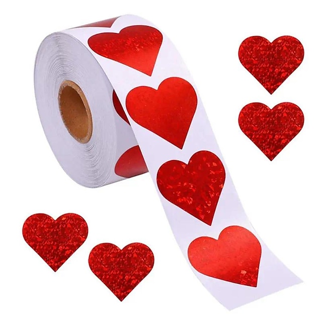  500 sztuk/rolka błyszczące naklejki w kształcie serca czerwona miłość scrapbooking naklejka samoprzylepna na walentynki pudełko na prezent ślubny dekoracja torby urodziny dzień matki dzień kobiet