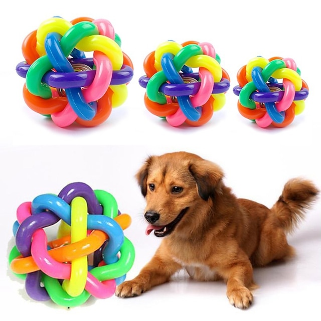  ציוד לחיות מחמד צעצועי כלבים צעצועי כלבים כדורים צבעוניים צעצועי צליל לחיות מחמד קשת בענן כדורי פעמון צבעוניים