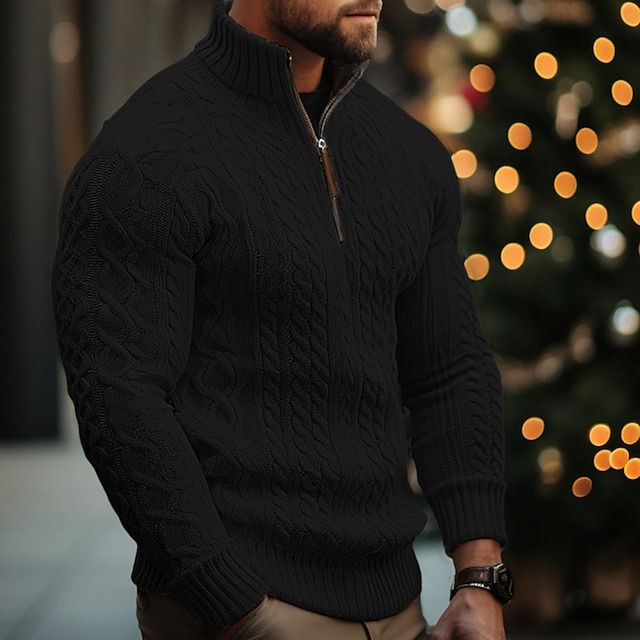 Men's Pullover Sweater Jumper Cable Knit Regular Knitted Quarter Zip ...