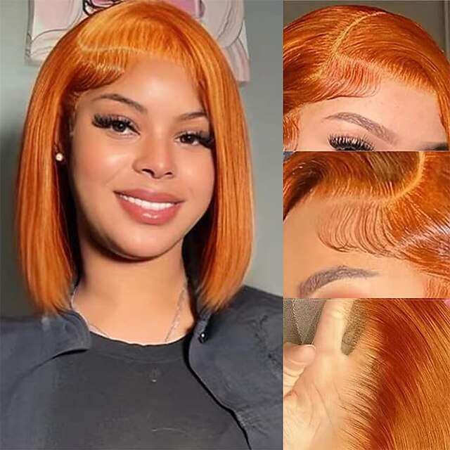  Ginger Orange Lace Front Bob Wigs Human Hair 12 Inch350# Colored 13x4 Lace Frontal Bob human Hair Wigs180% Density Straight Ginger Lace Front Bob Wigs Human Hair For Women