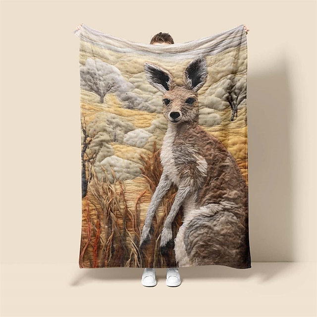  Couverture douce à motif animal kangourou, nouveauté, couvertures en flanelle, imprimées chaudes, toutes saisons, cadeaux, décoration de maison, grande couverture