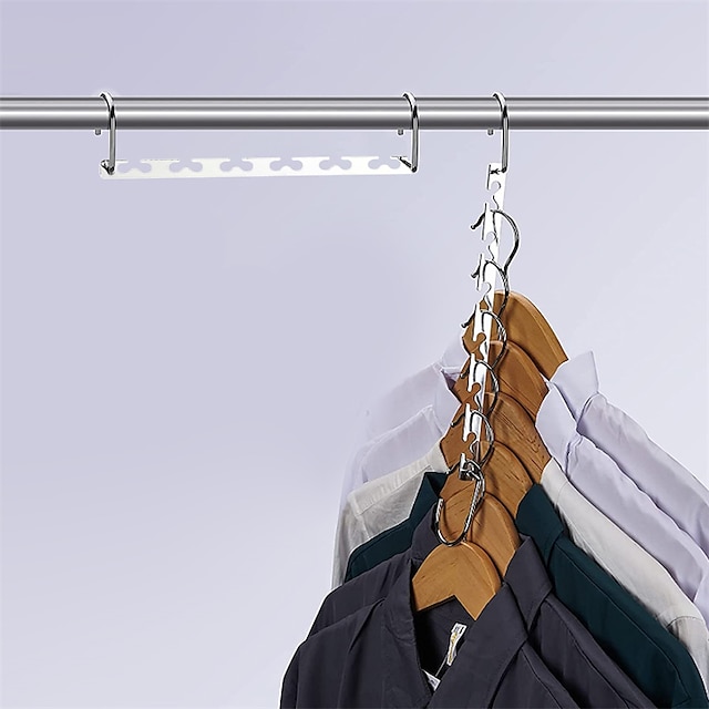  Multifunctional 6 Hole Stainless Steel Storage Hangers Metal Clothes Drying Rack Magical Hook Clothing Wardrobe Organize Holder