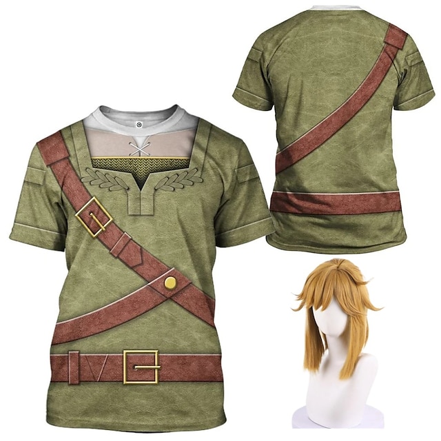  Legend of Zelda: Tears of the Kingdom Linkki Prinsessa Zelda T-paita Peruukki Anime 3D Kuvitettu Käyttötarkoitus Pariskuntien Miesten Naisten Aikuisten Naamiaiset 3D-tulostus Rento / arki