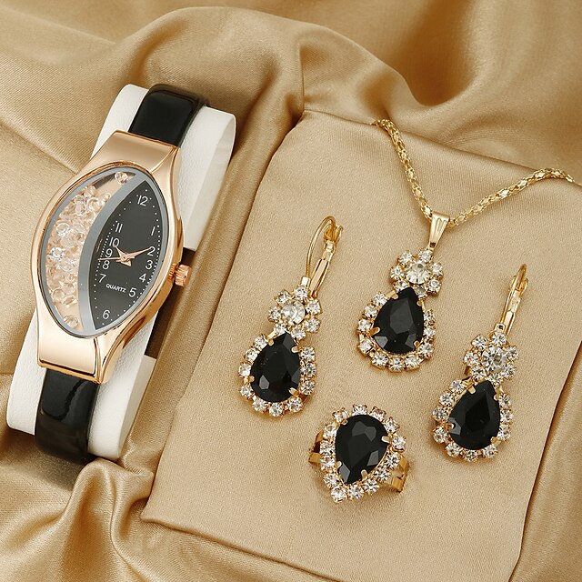  5 pçs/set relógio feminino luxo strass relógio de quartzo estrela do vintage relógio de pulso analógico & conjunto de joias, presente para a mãe dela