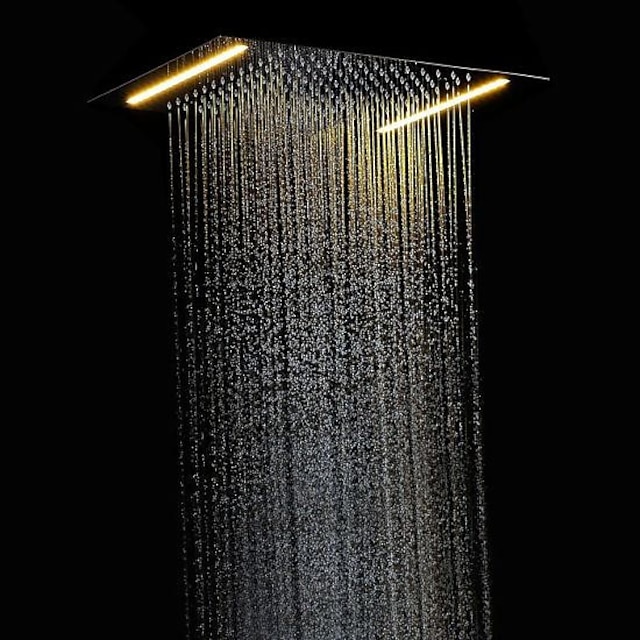  rubinetto per doccia a soffitto per bagno, rubinetto per doccia a pioggia rettangolare in acciaio inossidabile ad alto flusso 50 x 36 cm, soffione doccia con bilanciamento della pressione nascosto completo di led