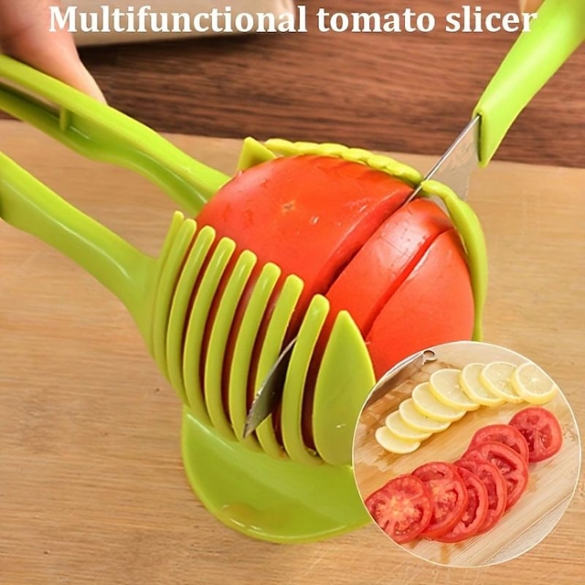  držák na krájení rajčat, kráječ na citron, kulaté nástroje na krájení ovoce zeleniny, ruční víceúčelové kleště, kuchyňská vychytávka (zelená)