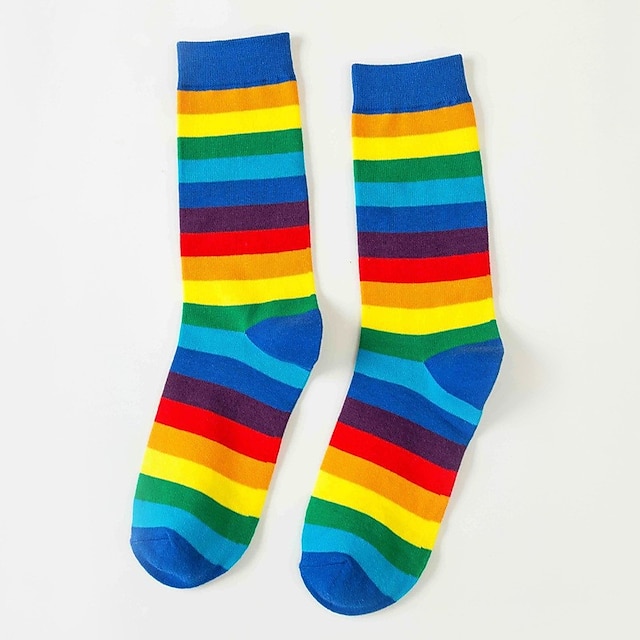  Unisex ponožky 100% bavlněné duhové pruhované ponožky, pohodlné& prodyšné středové ponožky, dámské punčochy& punčochové zboží