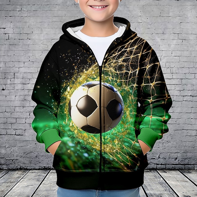  Jungen 3D Fußball Kapuzenshirt Mantel Oberbekleidung Langarm 3D-Druck Herbst Winter Modisch Strassenmode Cool Polyester kinderkleidung 3-12 Jahre Outdoor Casual Täglich Regular Fit