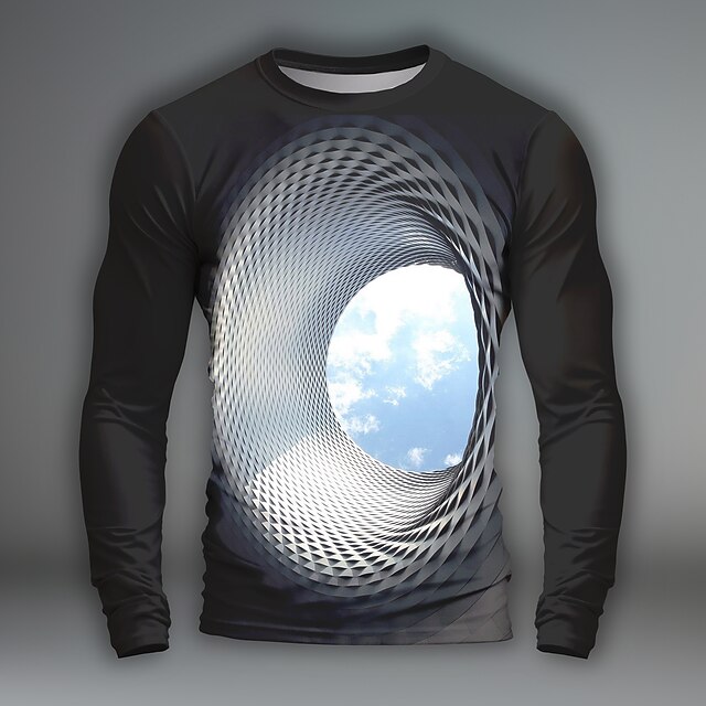 Men's Graphic Optical Illusion Visual Deception Long Sleeve T shirt 3D Print Crew Neck Shirt Daily Outdoor Casual Party Casual Holiday Black Spring &  Fall Clothing Apparel Normal S M L XL XXL XXXL2