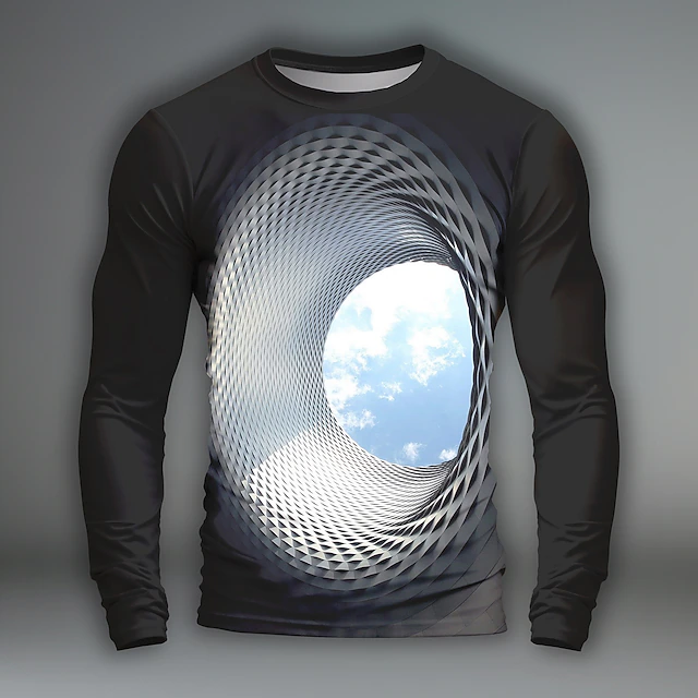 Men's Graphic Optical Illusion Visual Deception Long Sleeve T shirt 3D Print Crew Neck Shirt Daily Outdoor Casual Party Casual Holiday Black Spring & Fall Clothing Apparel Normal S M L XL XXL XXXL2