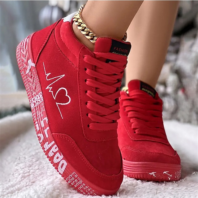  Men's Women's Sneakers Plus Size High Top Sneakers Outdoor New Year Daily Solid Color Booties Ankle Boots Winter Embroidery Flat Heel Round Toe Casual Comfort Preppy Running Walking Faux Suede Lace-up