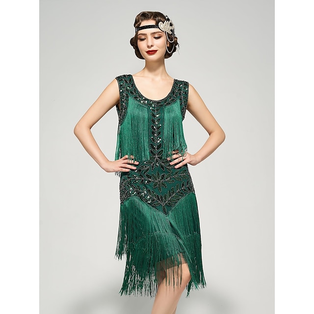 1920s Sleeveless Flapper Dresses Scoop Neck Great Gatsby Dresses Fringed Sequin R | ChicGrl