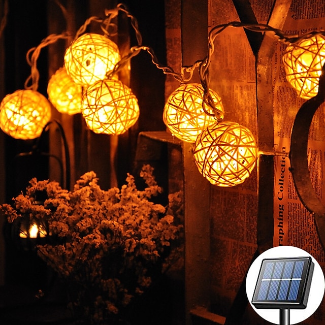  lanterna solare di natale 5m 20leds esterno impermeabile tessuto takraw palla luci della stringa natale matrimonio vacanza giardino balcone decorazione del cortile