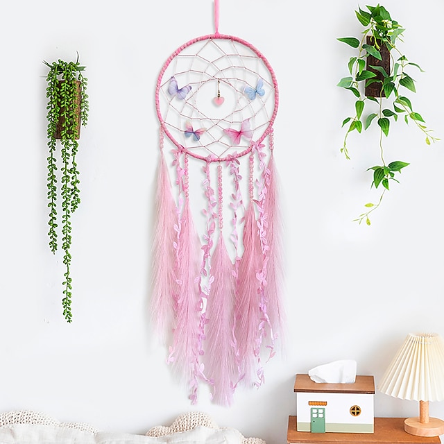  Butterfly Dream Catcher Handmade Gift Feather Hook Flower Wind Chime with One Circle Ornament Wall Hanging Decor Art Boho Style