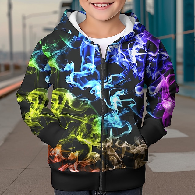  pojkar 3d-grafisk huvtröja ytterplagg långärmad 3d-utskrift höst vintermode streetwear cool polyester barn 3-12 år dragkedja med huva utomhus casual daglig normal passform