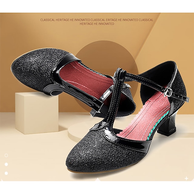  Γυναικεία Μοντέρνα παπούτσια Πάρτι / Βράδυ Χοροεσπερίδα Εξάσκηση Παπούτσια άνεσης Τακούνια Μονόχρωμη Πυκνό τακούνι Στρογγυλή Μύτη Πόρπη Ενηλίκων Ασημί Μαύρο Χρυσό