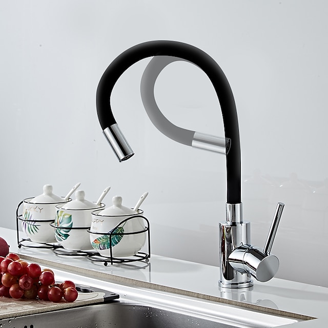  kjøkkenkran, universal uttrekkbar sprøyte enkelthåndtak ett hull sentersett moderne moderne kraner for kjøkkenvask