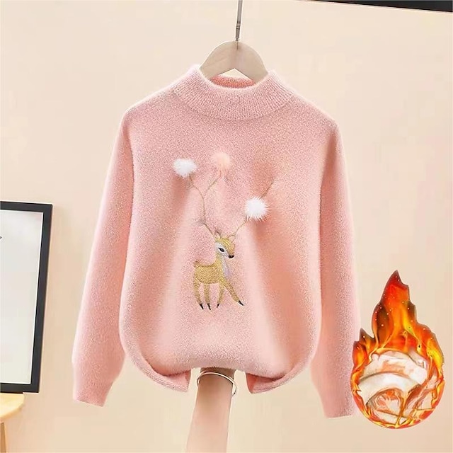  Kids Girls' Sweater Solid Color School Other Prints Long Sleeve Crewneck Active 3-12 Years Spring White Pink