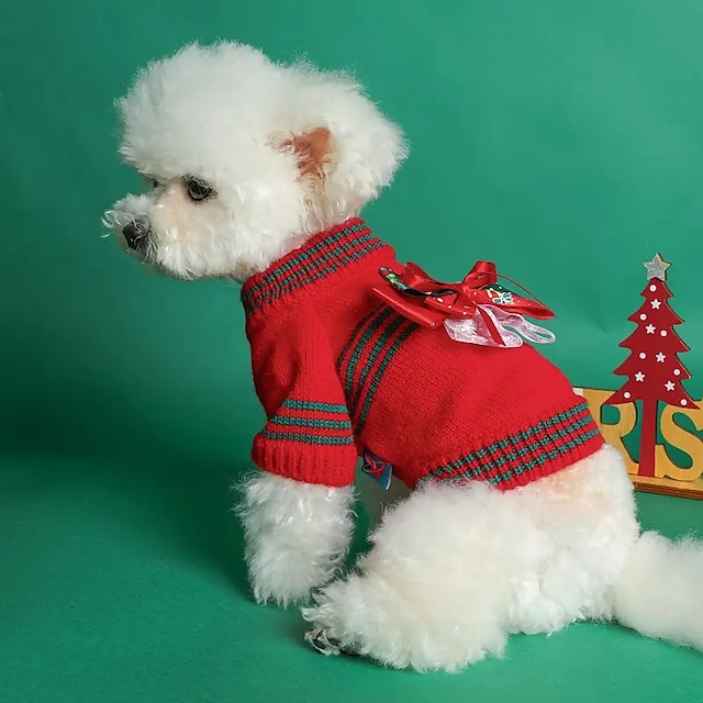  Christmas Bow Decor Dog SweaterBad Christmas JumpersUgly xmas JumpelrChristmas Funny JumpersUgliest Christmas Jumper Soft Knit Dog Pullover Clothing Pet Warm Clothes For Small Dogs For Autumn Ad