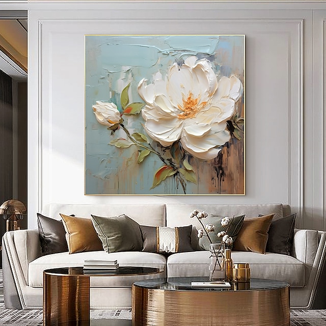  Pintura a óleo artesanal em tela, decoração de arte de parede, pintura floral original completa para decoração de casa com moldura esticada, sem pintura de moldura interna